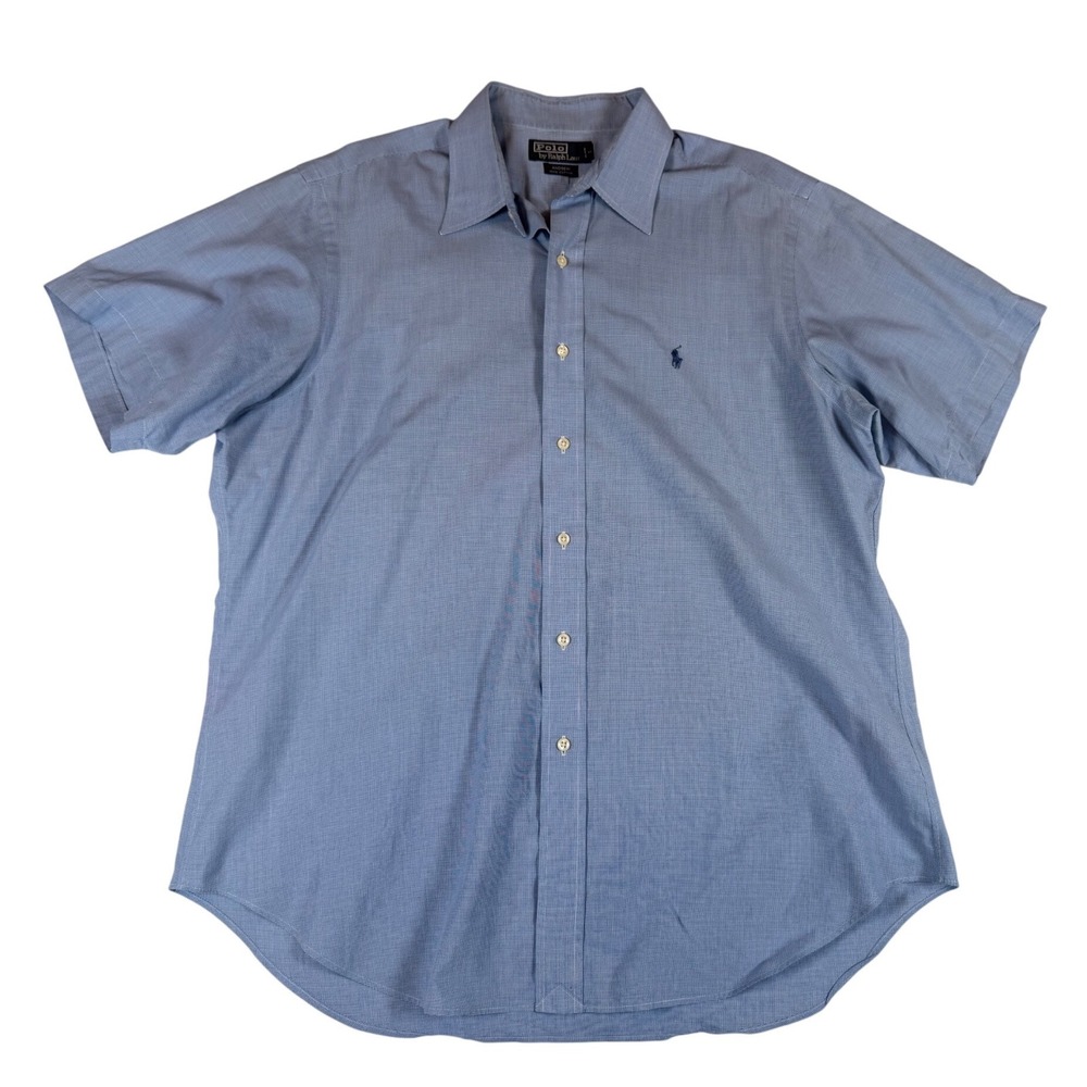 Polo Ralph Lauren Andrew Shirt Mens 16.5 Blue Micro Check Short Sleeve Cotton
